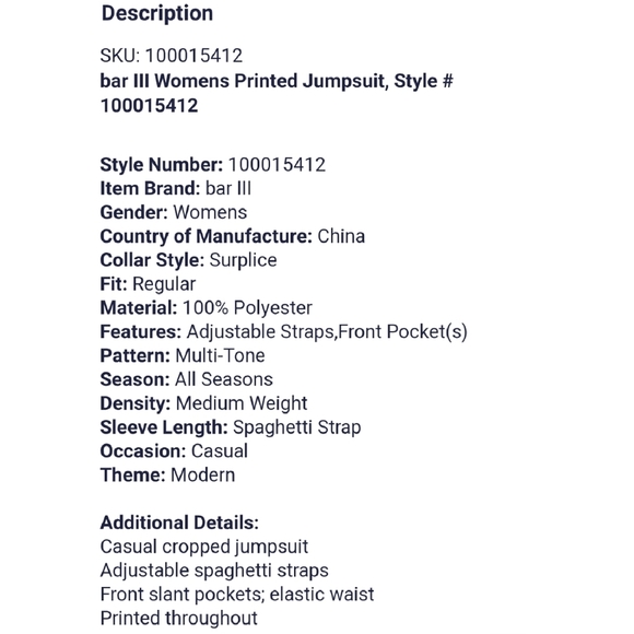 bar III Women's Brussels Splatter Paint Jumpsuit, Gray, Size SMALL NWT - Picture 6 of 10